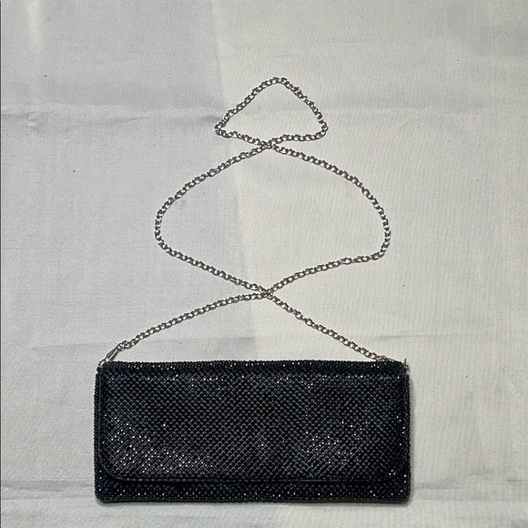 Sequin Black Evening Clutch with Chain Strap - Picture 4 of 8